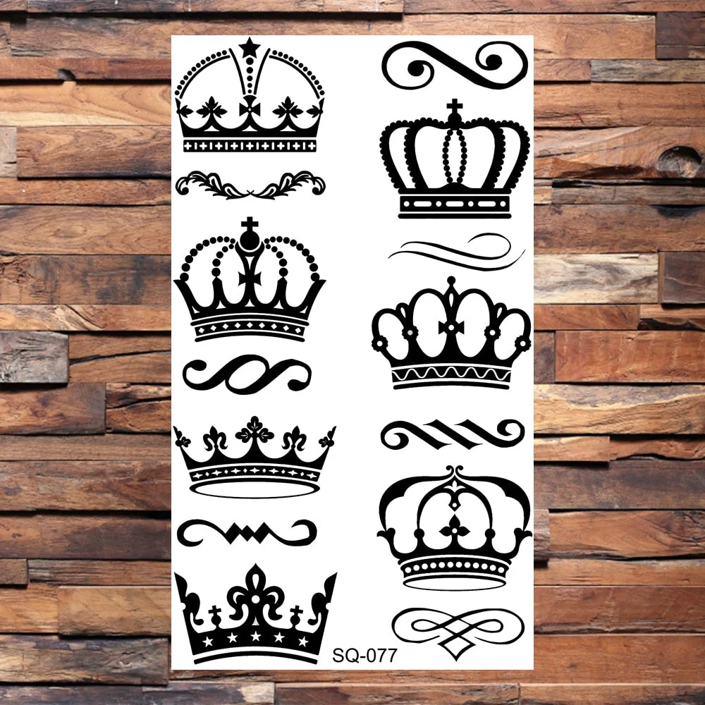 Crown Temporary Tattoos For Women Men Realistic Cross Sword Angel Wings Thorns Fake Tattoo Sticker Body Waterproof Tatoos Black