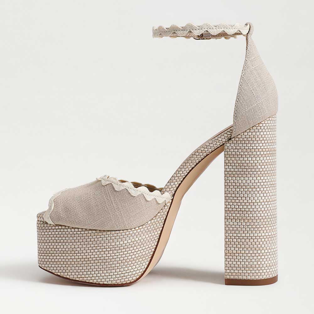 Gray Fabric Peep Toe Chunky Heel Ankle Strap Platform Sandals   Nicepairs