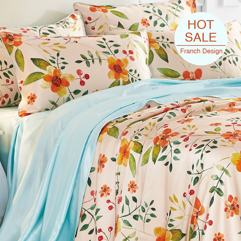 Floral Printed Silk Duvet Cover Set Bedding Set| 4pcs UK REAL SILK LIFE
