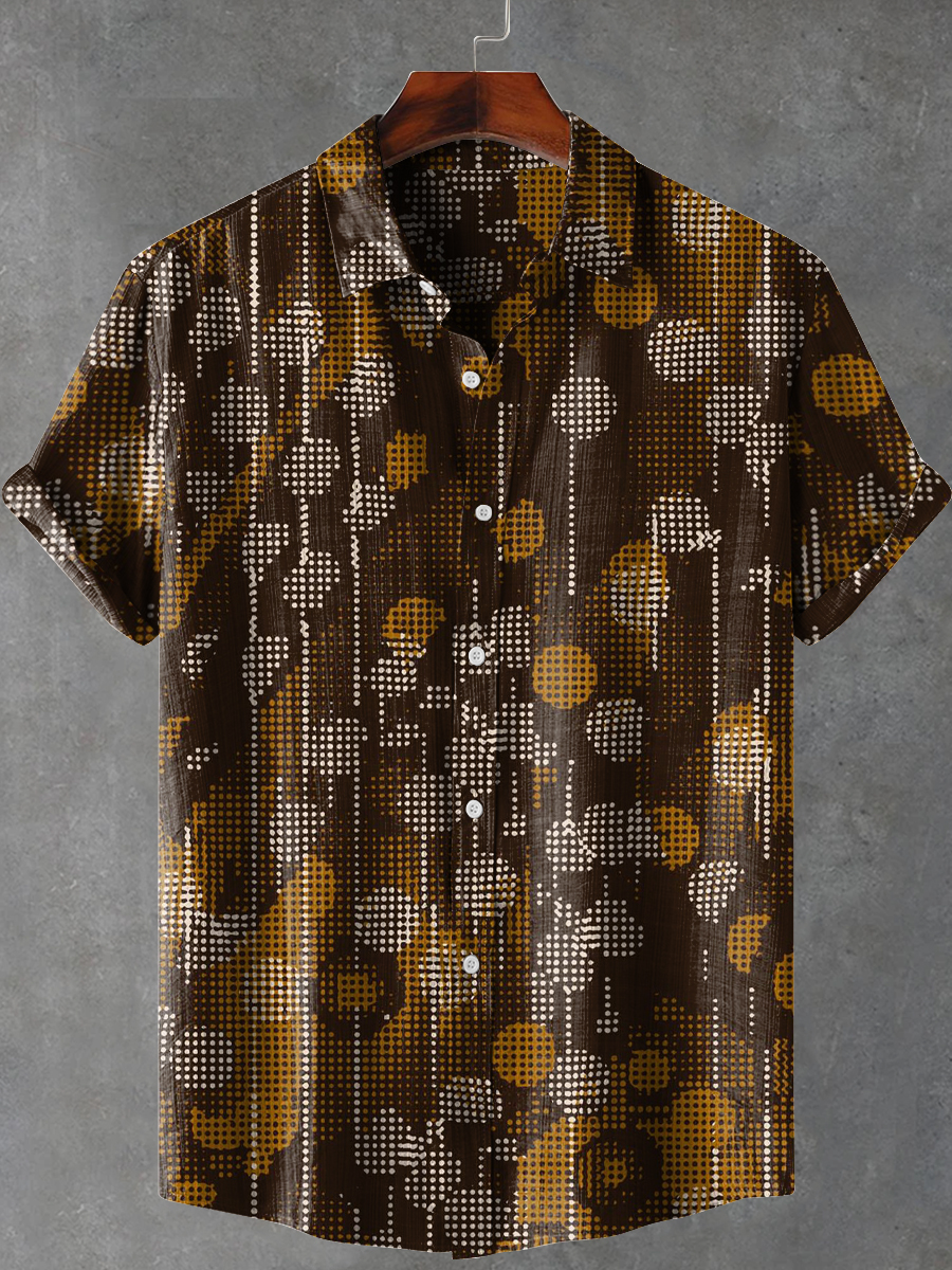Retro Polka Dots Lines Art Print Casual 100% Cotton Shirt