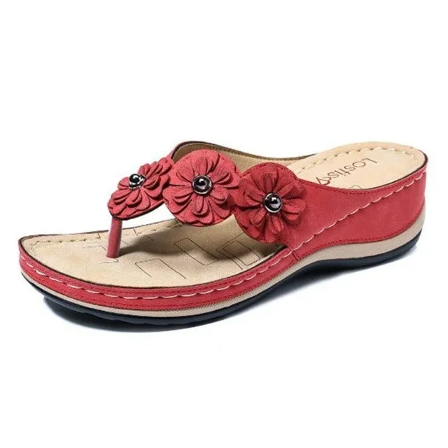 Women's Flowers Clip Toe Wedge Beach Sandals Radinnoo.com