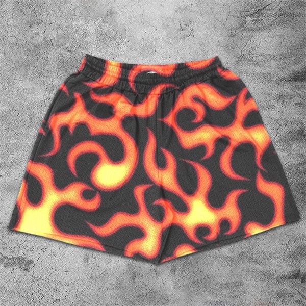 flame print elastic shorts
