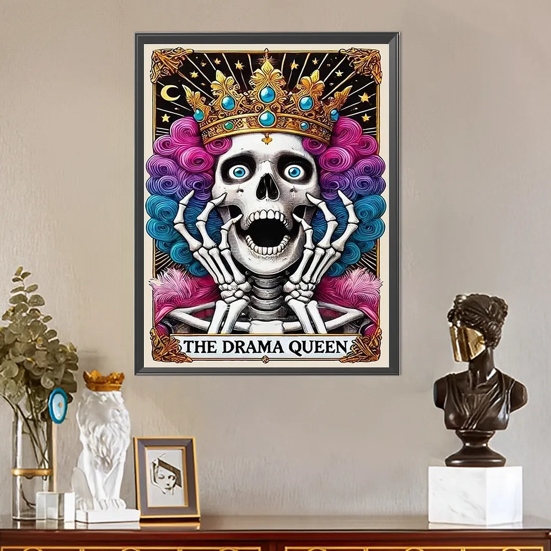Crown Skull Tarot Cards DIY 5D Round Full Drill Diamond Painting Gem Art Kits for Adults/Beginners Gift Idea Home Wall Decor Diamond Dots Paintings Picture Arts Craft 15.75x19.69Inch