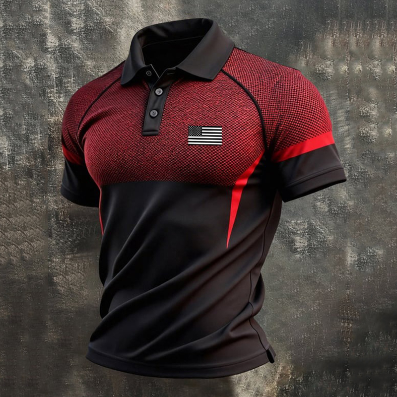  Men's Retro Patriot Color Block Short-sleeve Polo Shirt Westsshops