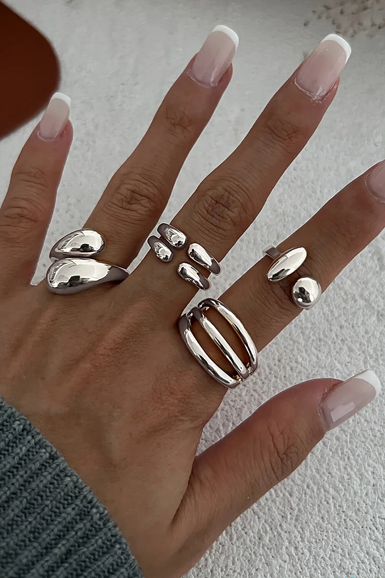 Glossy Alloy Fashionable Geometric Open Rings Set