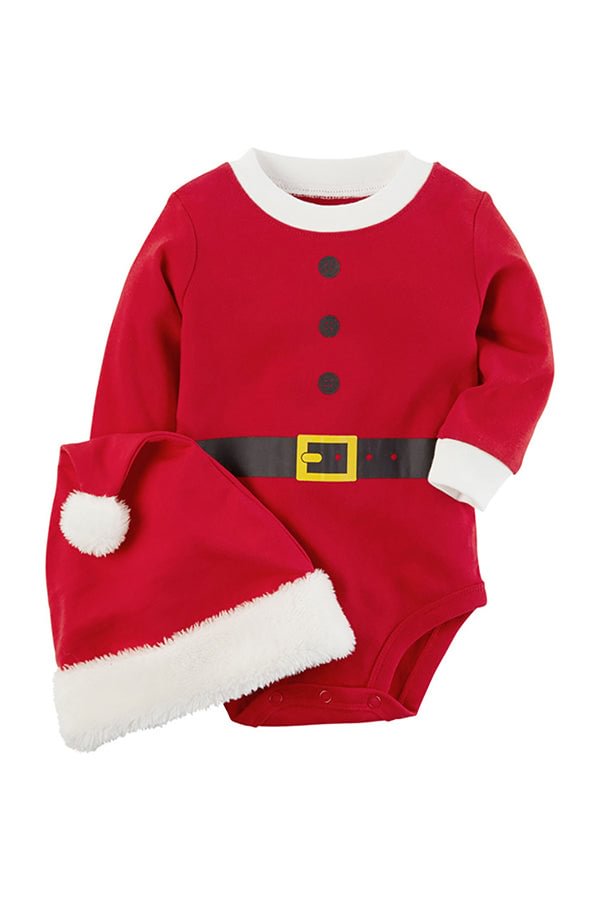 Crew Neck Long Sleeve Kids Infant Christmas Santa Claus Bodysuit Red-elleschic