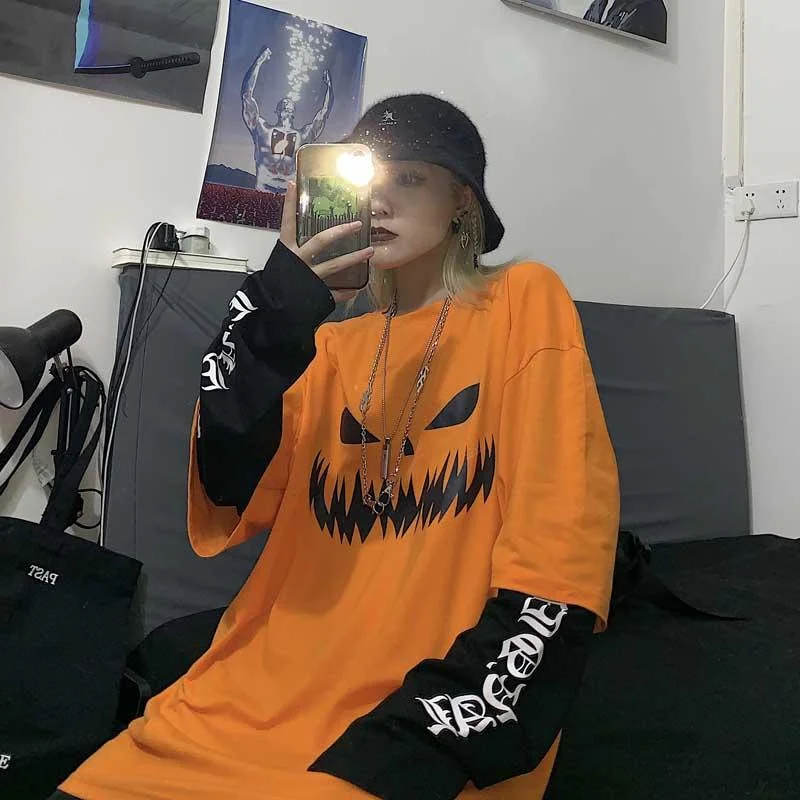 Harajuku Pumpkin Print Letter T-shirt SP14724