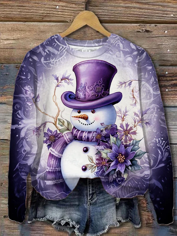 Women's Purple Snowman Long Sleeve Top socialshop