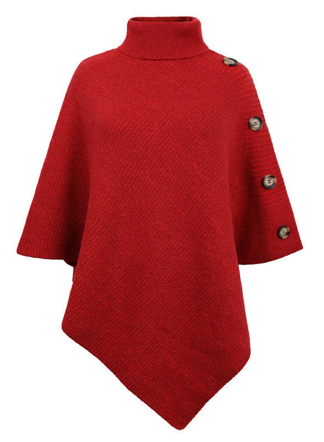 Women's Shirt Shrugs Plain Button Crochet Long Sleeve High Neck Ponchos Capes