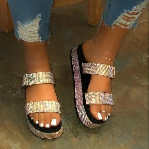Summer Women Sandals Elegant Concise Open Toe Flat Heels Thick Bottom Sandals