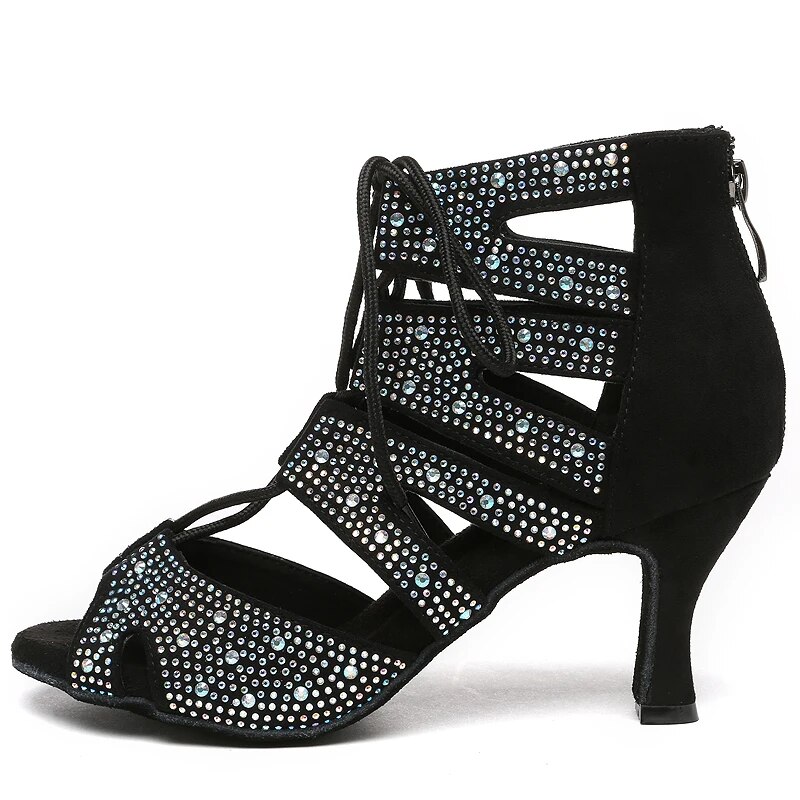 VCshoes Dance Shoes Ladies High Heel Women Boots Black Salsa Dance Shoes Ankle Boots Custume Shoes Black Tango Shoes
