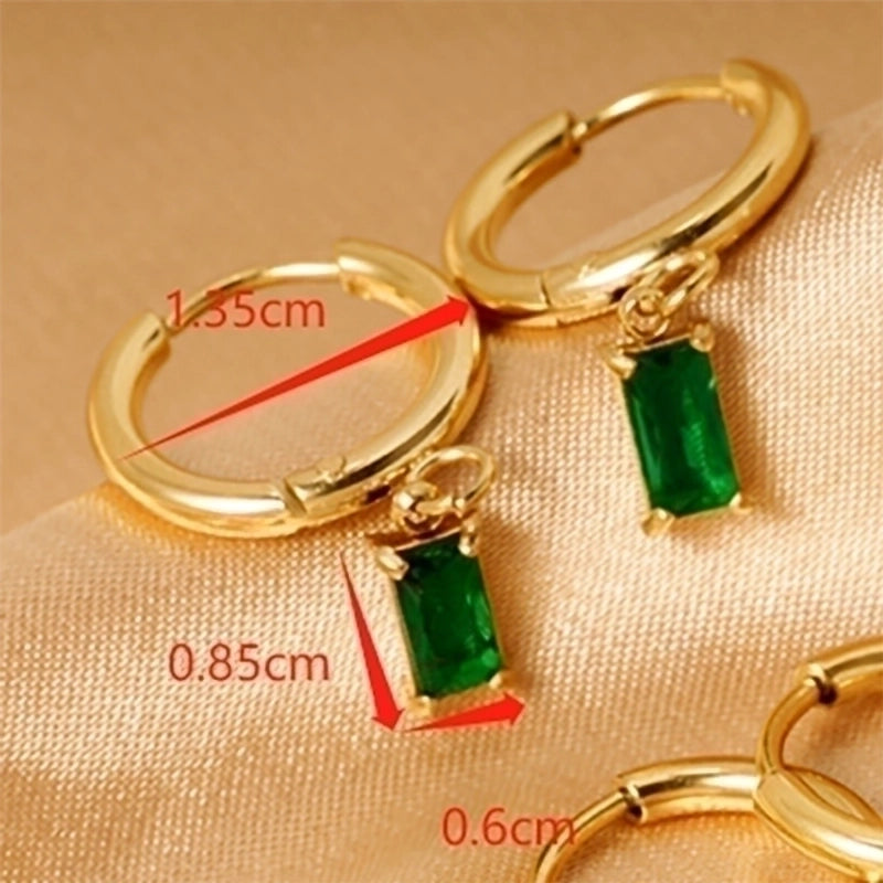 1 Pair Retro Geometric Inlay 316L Stainless Steel  Zircon Dangling Earrings