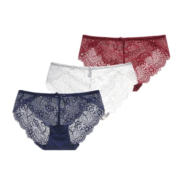 3Pcs/Lot Sexy Lace Underwear Women Transparent Low Waist Panties Cotton Crotch Briefs for Girls Breathable Seamless Lingeries
