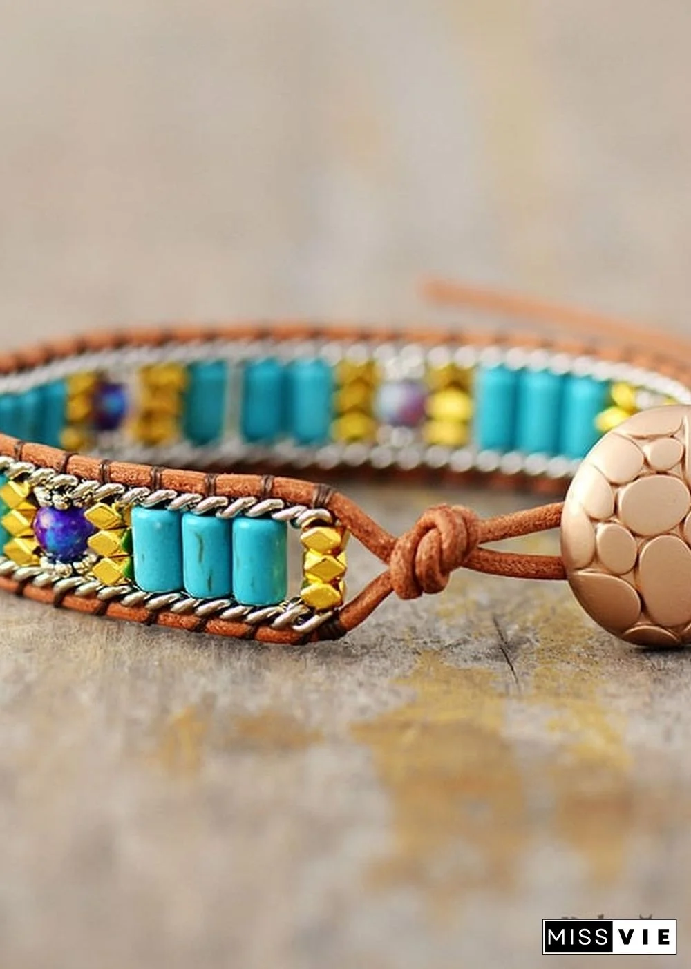Boho Bracelet, Leather Wrap Bracelet, Weave Bracelet, Turquoises Chain