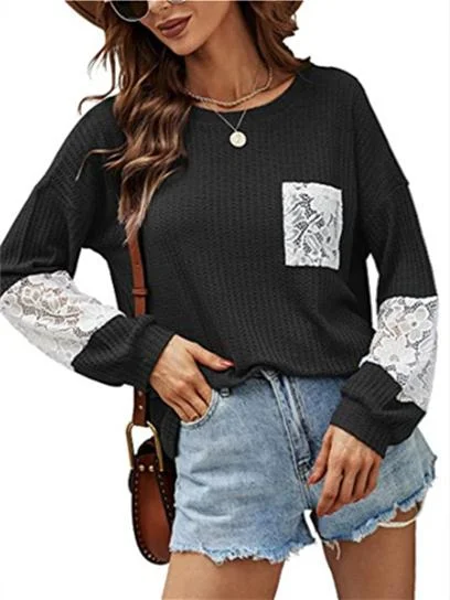 Women's Round Neck Loose Casual Lace Patchwork Top