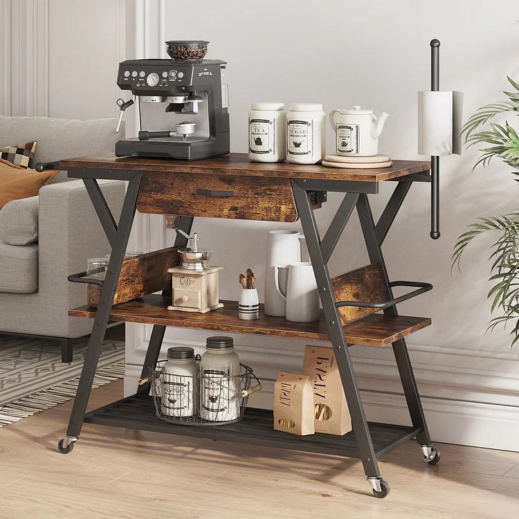 Bestier Kitchen Island Cart with Drawer and Storage Shelves