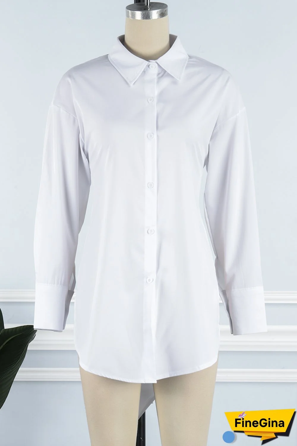 Sky Blue Casual Solid Frenulum Backless Asymmetrical Shirt Collar Tops