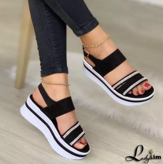 Large Size Thick Bottom Women's New Rhinestone Sandals