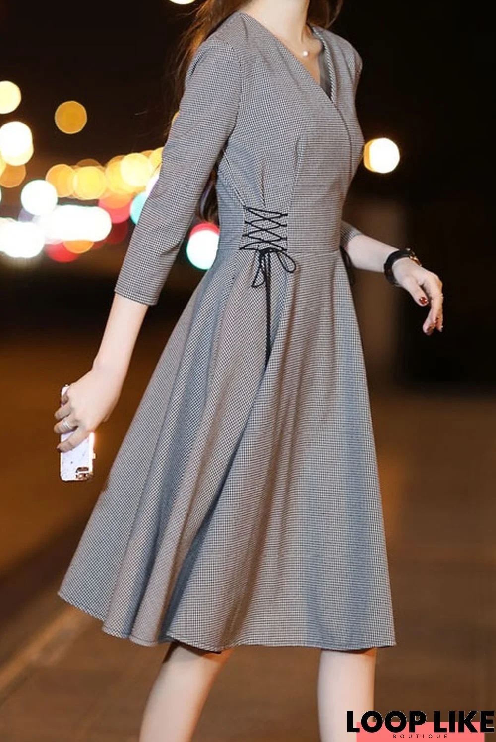 Regular Fit Three Quarter Sleeves Elegant Plain Dress