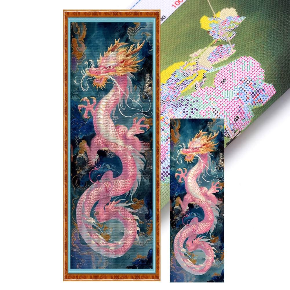 Pink Brocade Dragon Full 11CT Pre-stamped Canvas(30*90cm) Cross Stitch