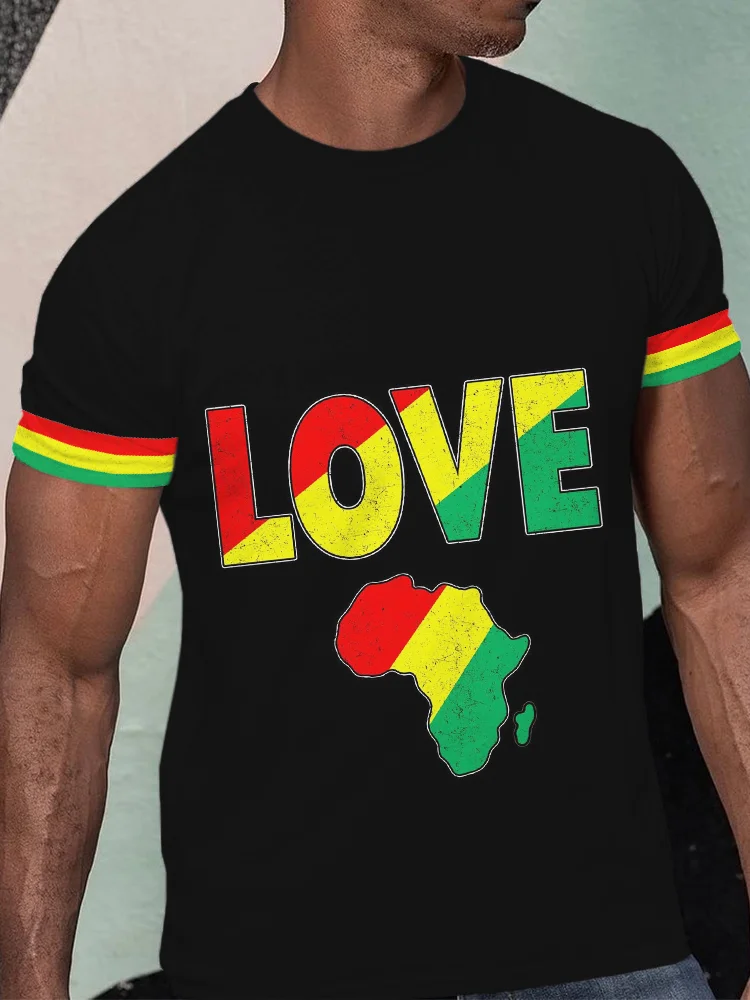 Comstylish Men's Love Africa Rasta Stripe Short Sleeve T Shirt