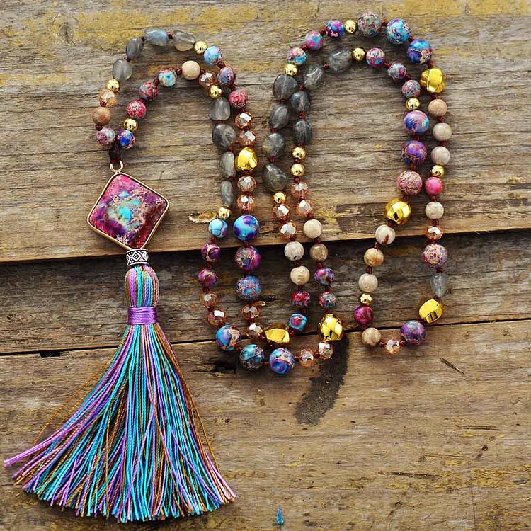 Mala Beads Natural Stone Chakra Tassel Necklace