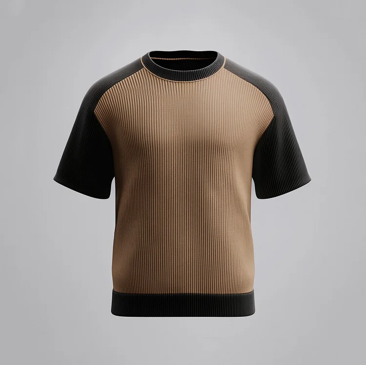 Men's Crew Neck Short Sleeve Ribbed Knit Colorblock T-Shirt