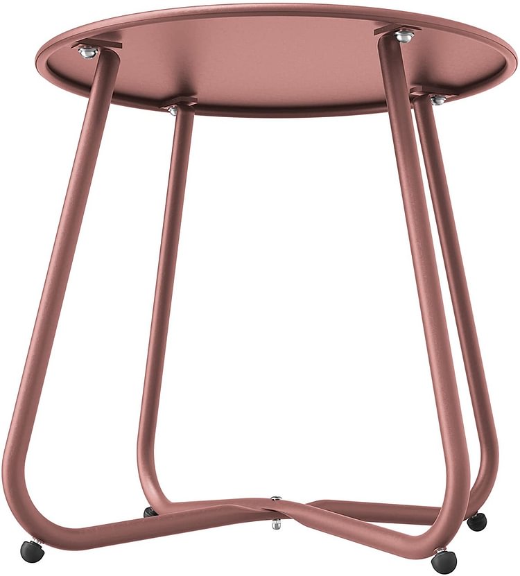 Steel Patio Side Table, Weather Resistant Outdoor Round End Table (Pink)