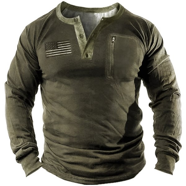 Men's Outdoor American Flag Vintage Henley Shirt-Compassnice®