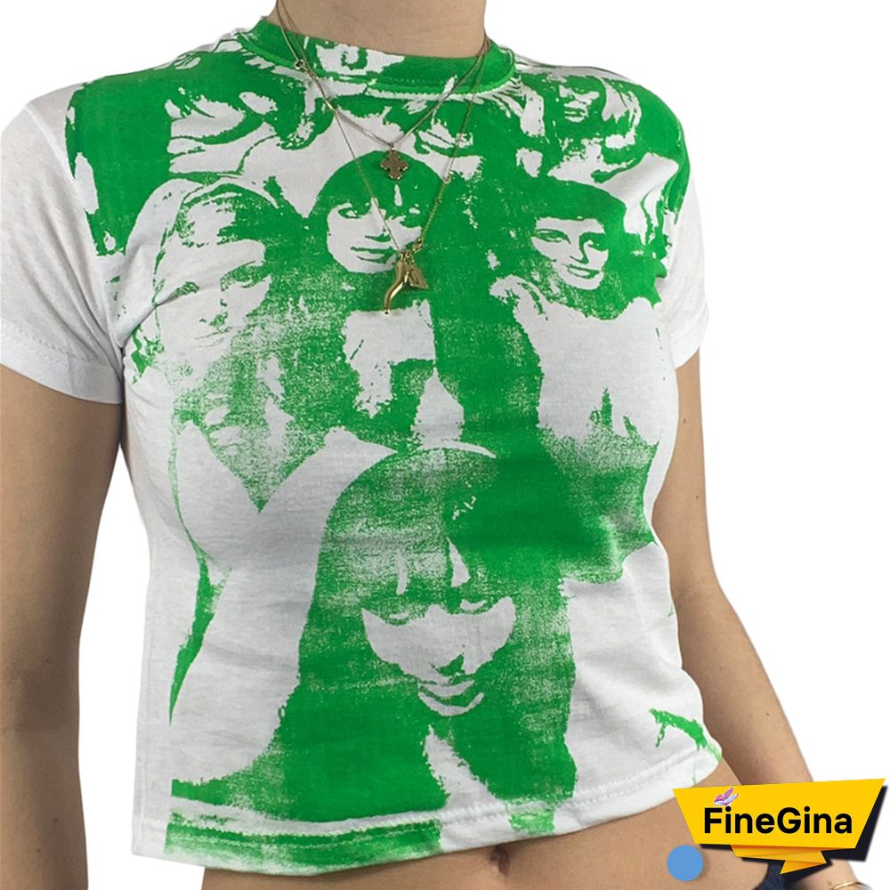 Gothic Portrait Print T-shirt Aesthetic Short Sleevle Sweats Tees Harajuku Streetwear White Crop Top Women Clothes