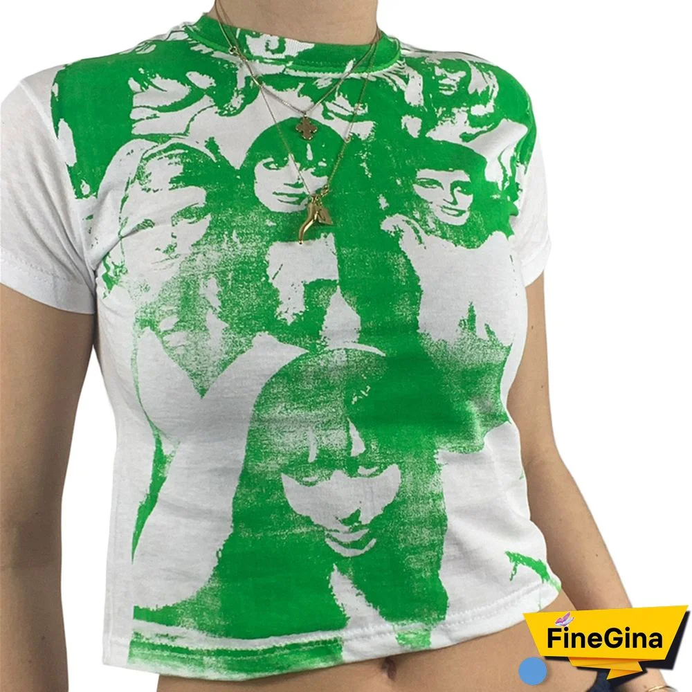 Gothic Portrait Print T-shirt Aesthetic Short Sleevle Sweats Tees Harajuku Streetwear White Crop Top Women Clothes