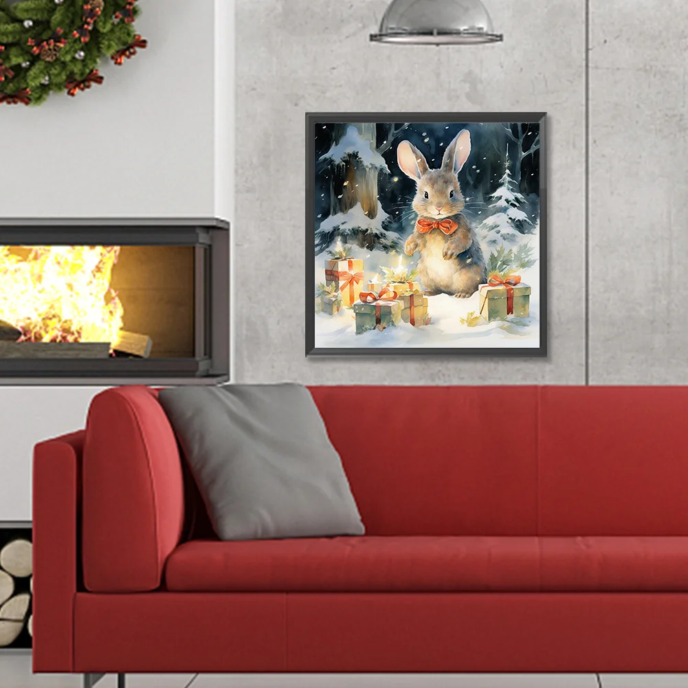 Diamond Painting - Full Round Drill - Winter Gift Bunny(Canvas|30*30cm)