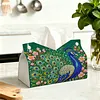 DIY Diamond Art Tissue Box Holder Peacock PU Leather Diamond Art Desktop Organizer Resin Rhinestone Storage Organizers Gem Art Home Office Decor Craft Gift