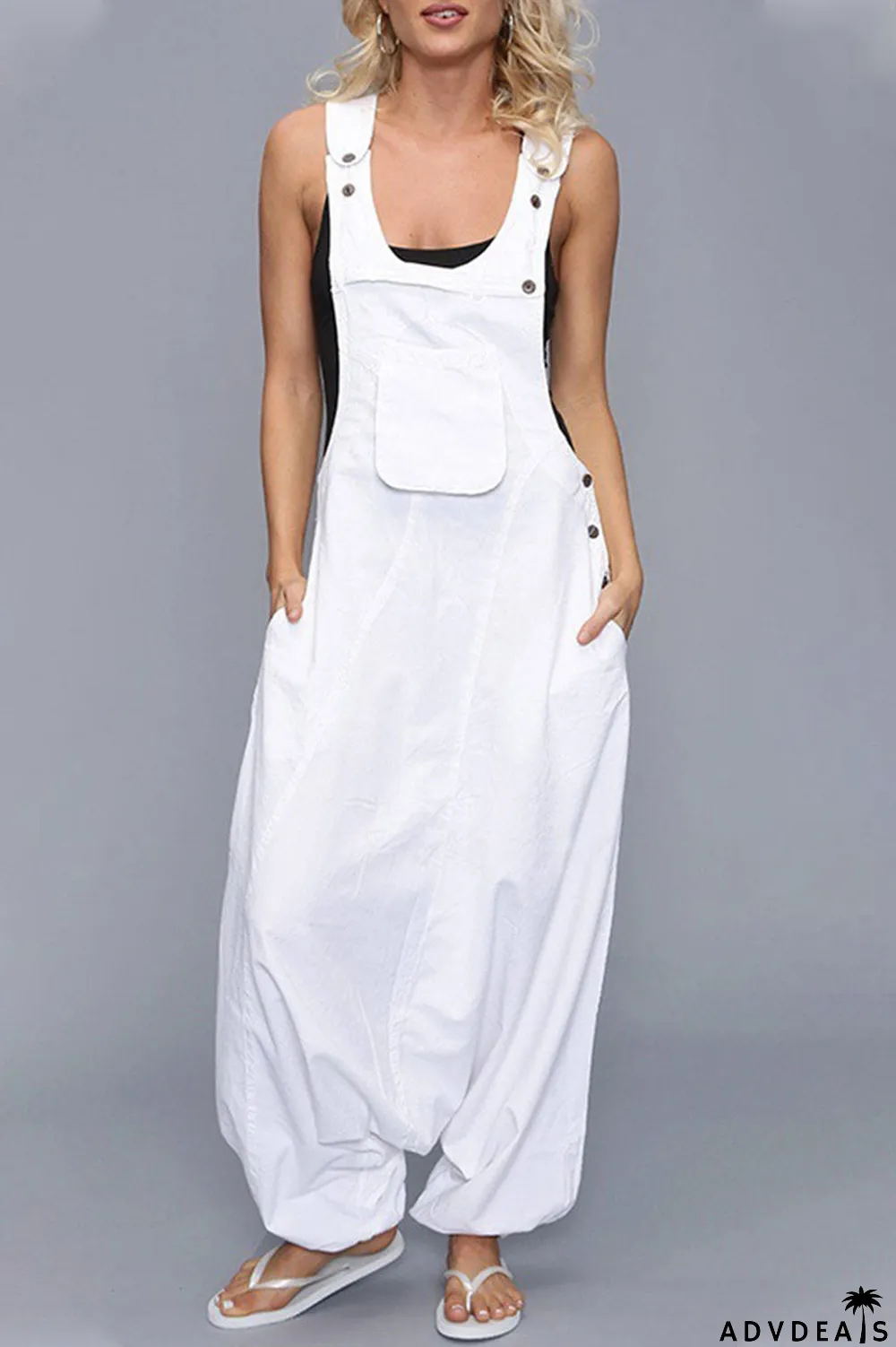 Casual Solid Asymmetrical Spaghetti Strap Loose Jumpsuits