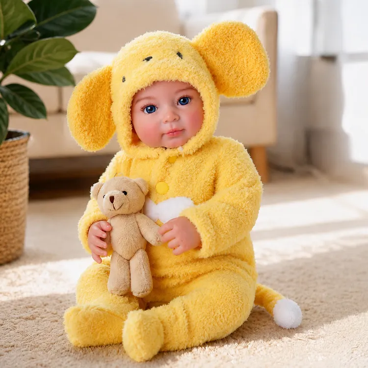 Babeside Jamie 20" Vinyl Baby Boy Doll in Yellow Puppy Outfit &ndash; Little Infant 3&ndash;6M Gift