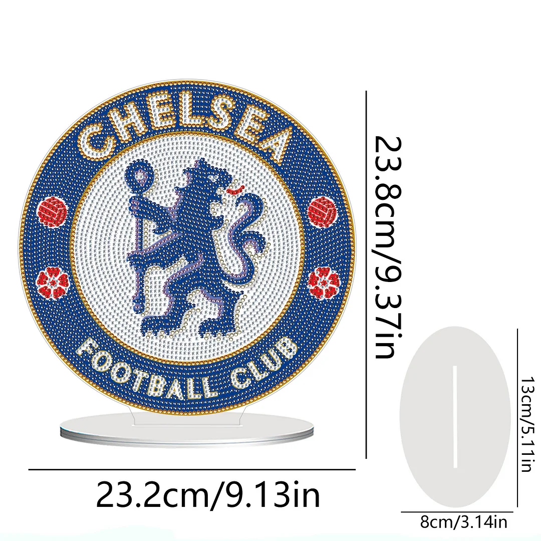 5D DIY Chelsea Football Club Acrylic Special Shape Diamond Painting Desktop Ornaments Stand Up 5D Gem Painting Crafts for Home Office Table Top Decor