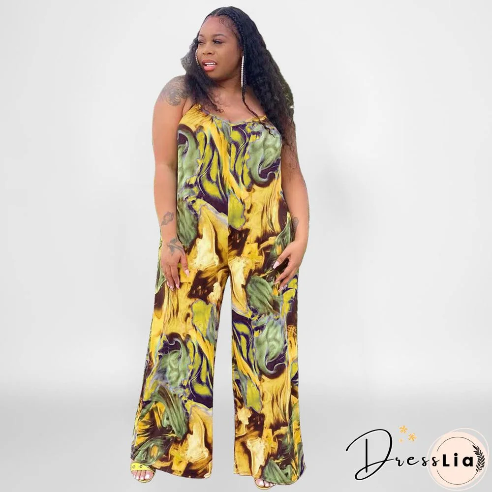 Abstract Print Plus Size Wide Leg Jumpsuits