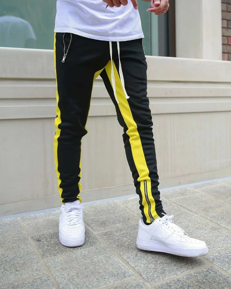 Multi-pocket zipper contrast stitching sports trousers