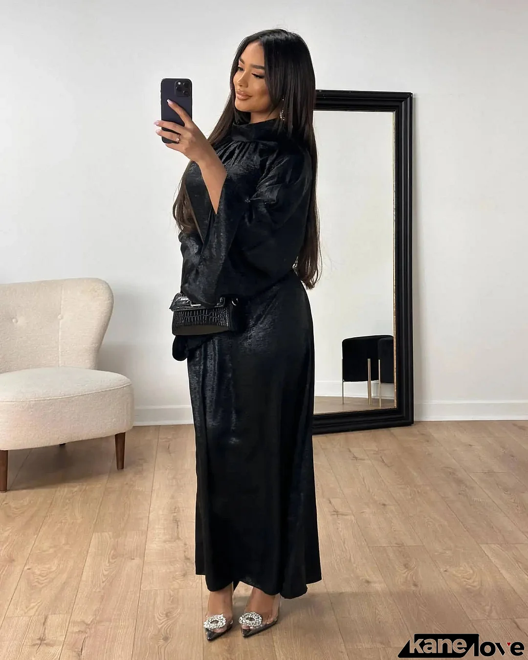 Women's Arabian Polyester Full Sleeve Sequin Pattern Casual Dress