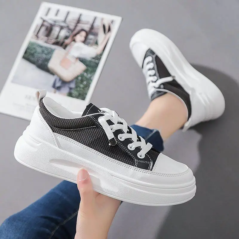 Loukisht Trendy Low-top Women's  Shoes Ins Style White Casual  Shoes Thick Sole 2025 New Spring Web Breathable Flat Summer  Shoes Shoes