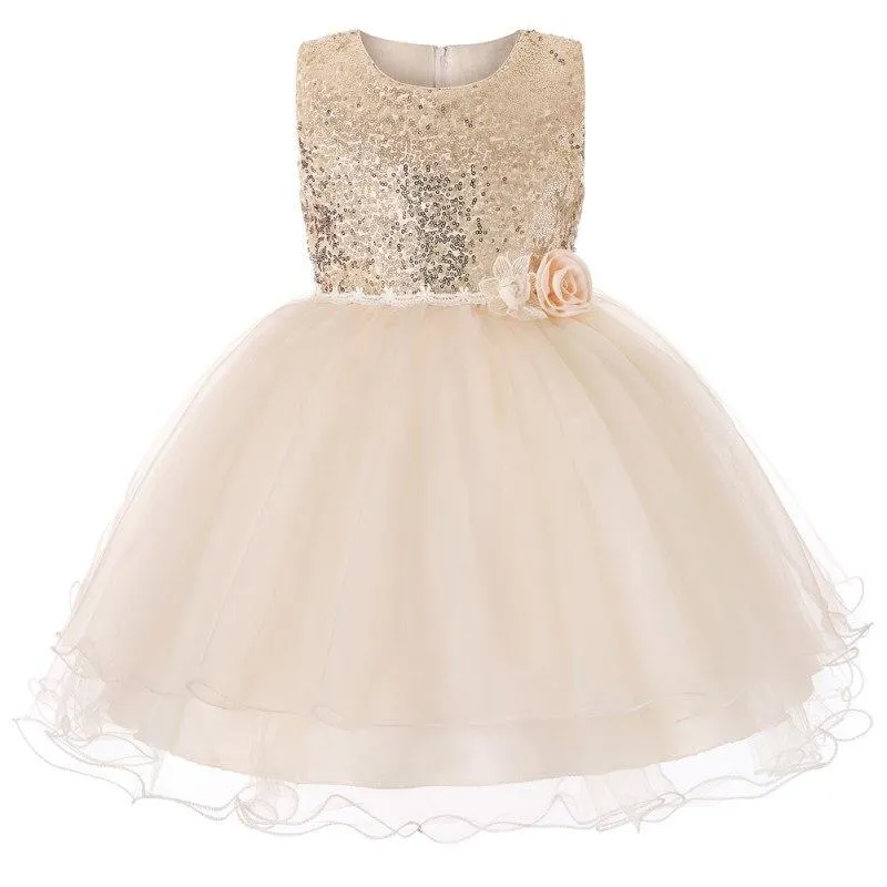 Kid Ball Birthday Flower Girl Bridesmaid Dress For Party Sequined Princess Customer of 7 Years Old