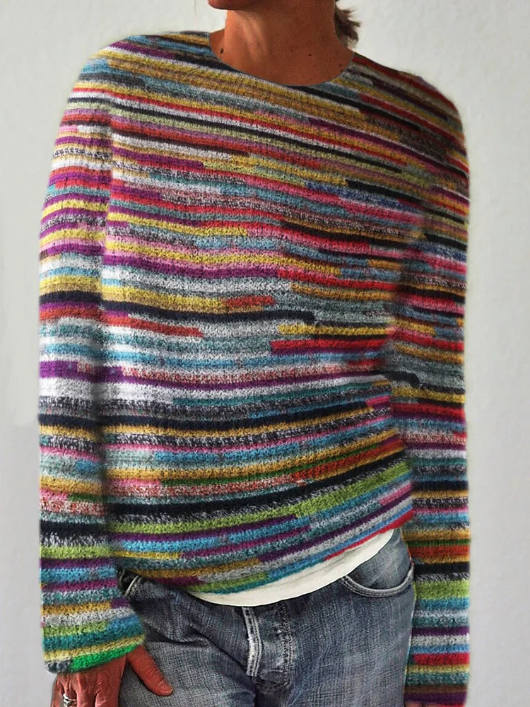 VChics Mexican Striped Inspired Knit Art Cozy Sweater