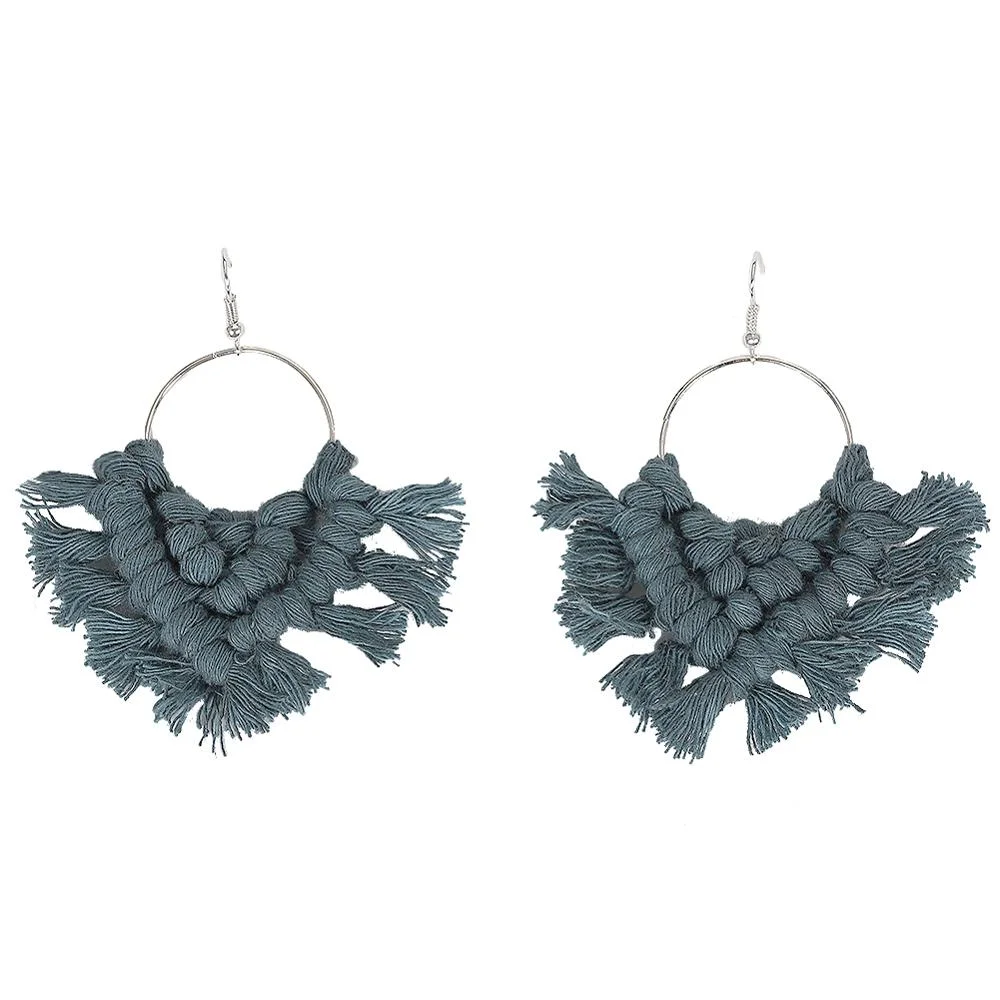 Dvacaman Ethnic Handmade Weave Macrame Earrings Cotton Thread Feather Fringe Tassel Earrings Wedding Jewelry Women Accessories