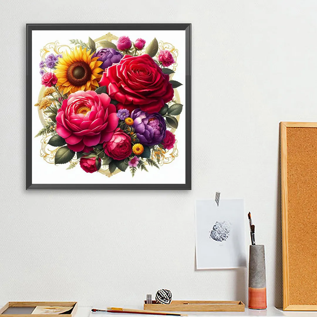 Sunflower Roses Full DIY 5D Square Drill Diamond Paintings Picture Arts Craft for Adults/Beginners Gift Idea Home Wall Decor Crystal Art Paint by Diamond Crystal Rhinestones Painting Kits 35x35cm