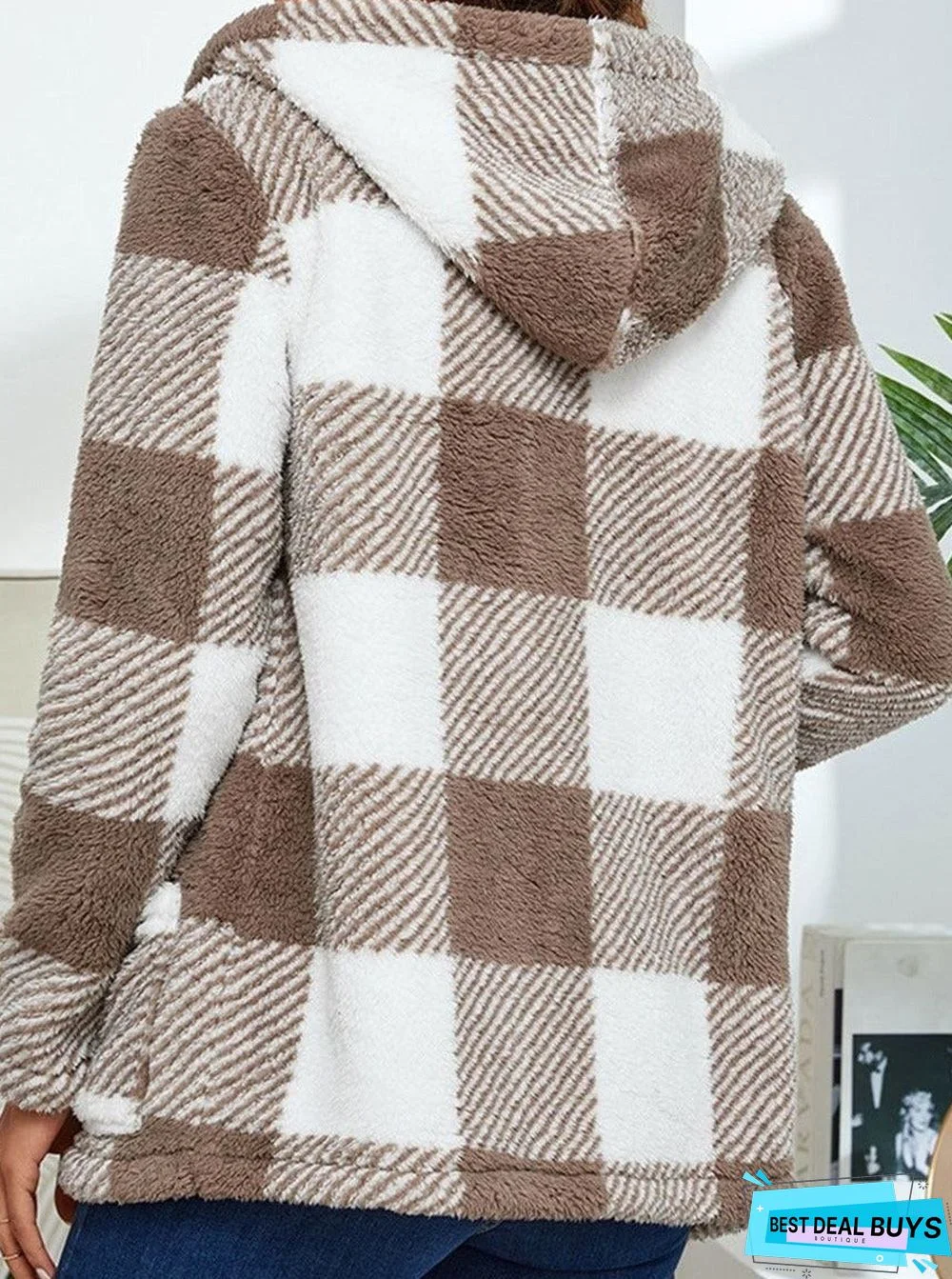 Fashion Plaid Plush Long Sleeve Casual Jacket