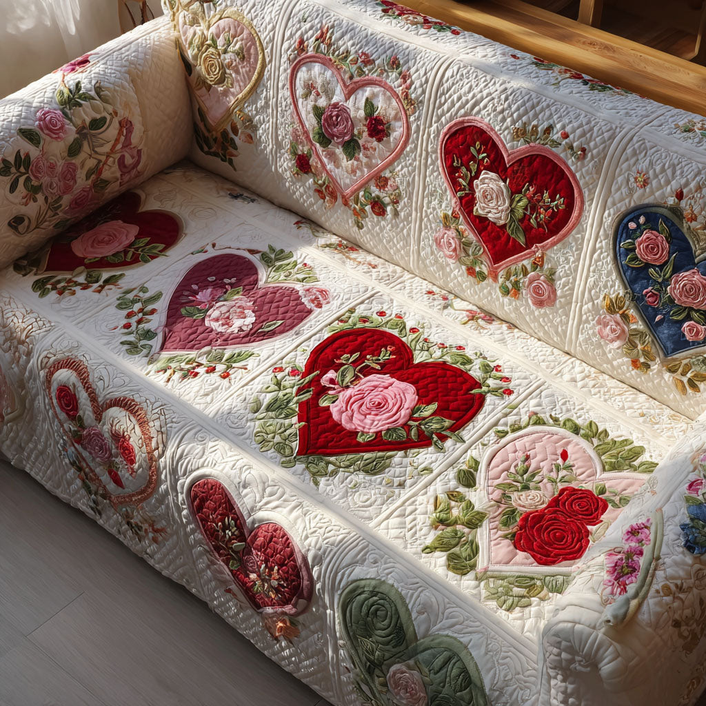 Cherished Hearts Quilted Sofa Cover NCU0PT10823 everthome