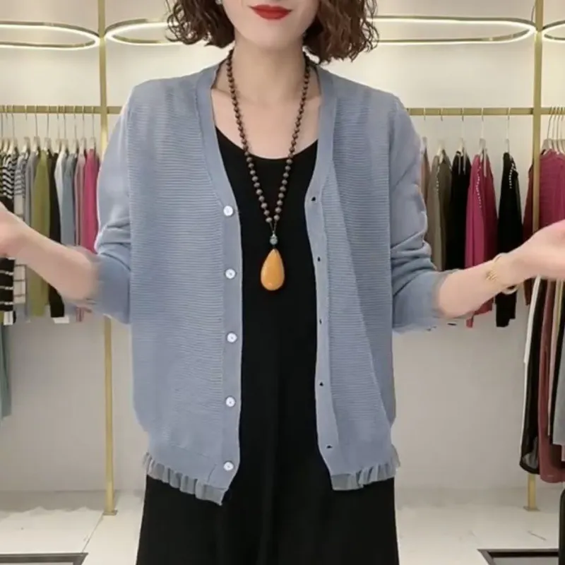 Churchf Churchf Fashion Pure Color Knit Cardigan Loose Jacket Female Summer Thin Ice Cool Silk Small Batch Of Shoulder With Air Conditioning Shirt