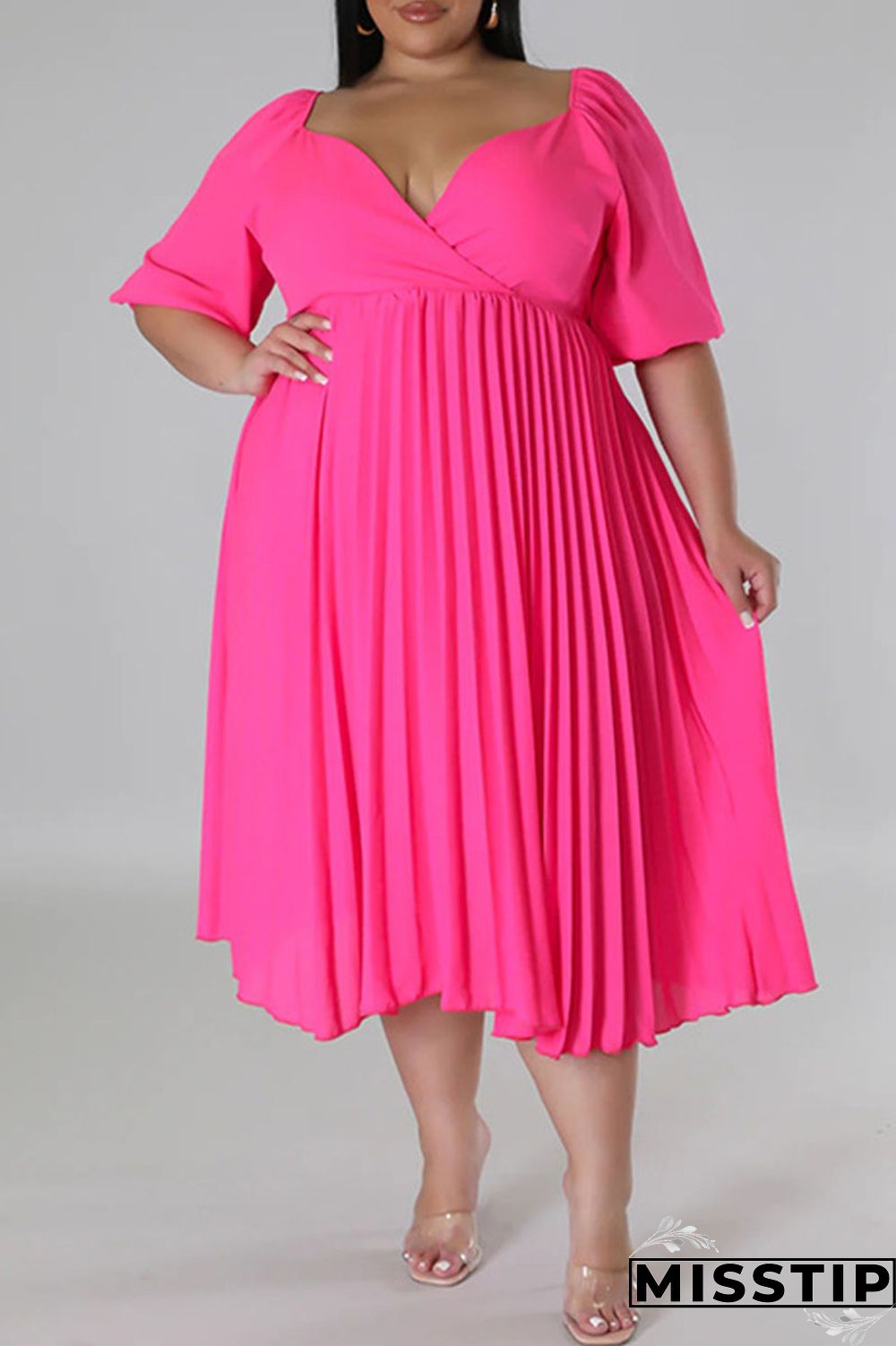 White Casual Solid Patchwork Fold V Neck Straight Plus Size Dresses