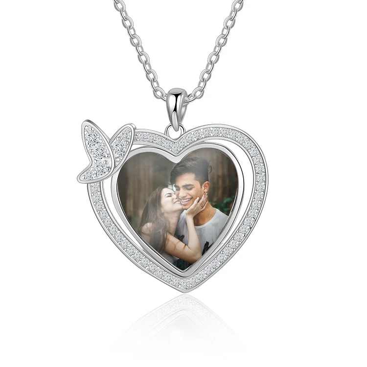 Personalized Heart Photo Necklace Butterfly Necklace for Her