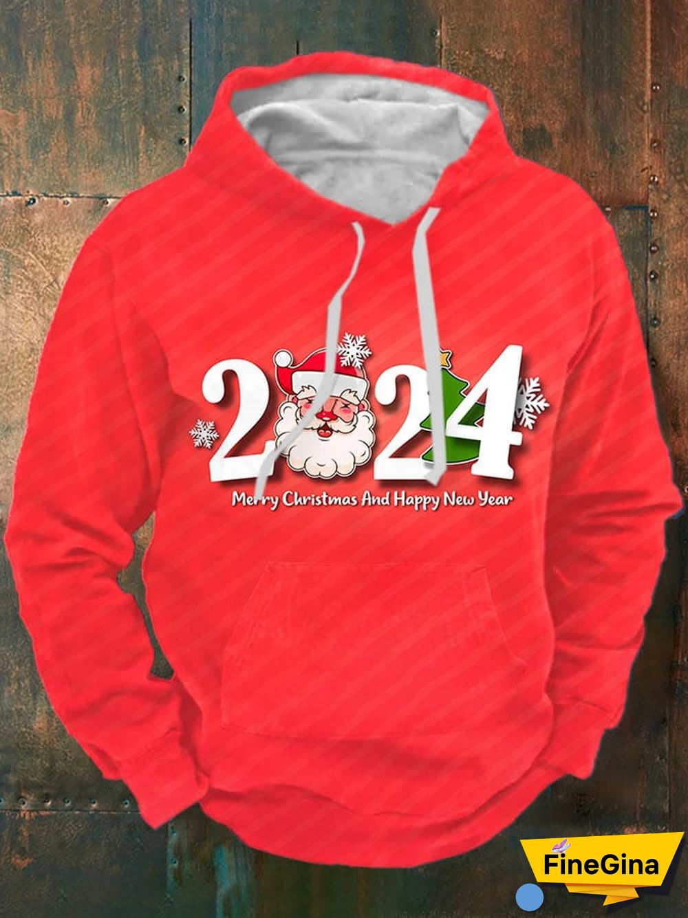 Men's 2024 Merry Christmas And Happy New Year Printed Hoodie